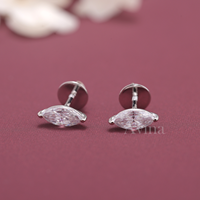 Pendientes de Diamante Cultivado en Laboratorio con Certificación IGI, Corte Marquesa, Oro Blanco/Amarillo/Rosa de 14K, Cierre de Rosca, Pendientes Solitarios de Diamante