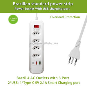 Fabrika toptan 4 yollu brezilya güç şeridi, USB A + USB C şarj cihazı ile 4 çıkışları, aşırı yük koruması ile uzatma güç soketi - Product Image 2