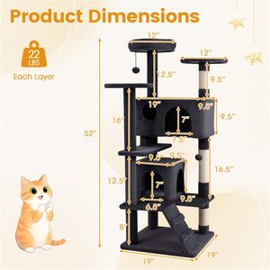 Torre de lujo para gatos de 52 pulgadas de altura con perchas, casitas y postes rascadores - Parque de juegos multi-gato gris oscuro - Product Image 3