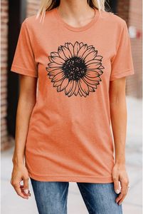 T-shirt en coton pour femme à imprimé tournesol, coupe ajustée, style rétro, manches courtes, respirant, tricoté, décontracté, style estival, haut doux - Product Image 1