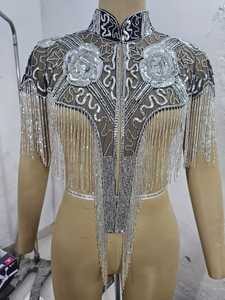 Luxury Silver Polyester Hand-Embroidered <b>Beading</b> <b>Fringe</b> Cape with Designer Gown by Chandni Export House for Adult - Product Image 1