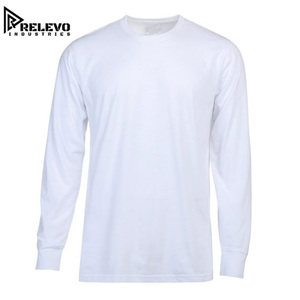 Chemise à manches longues blanche de qualité supérieure, T-shirt léger à col rond en coton pour homme, 100 % coton jersey, coupe classique - Product Image 1