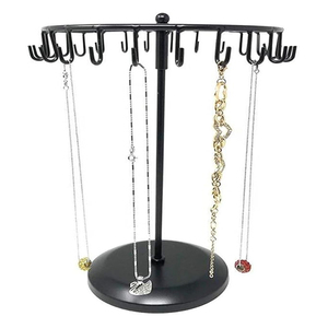 <b>Rotating</b> Necklace Holder Jewelry Organizer <b>Display</b> <b>Stand</b> 14-Inch with 23 Hooks Black Jewelry <b>Stand</b> Wuth Round Base - Product Image 3