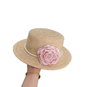 Sombrero de paja de ala ancha para mujer con cinta y correa para la barbilla a prueba de viento, sombrero de playa de verano - Product Image 3