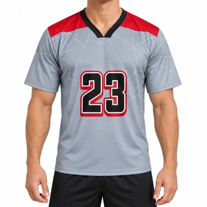 Maillot de lacrosse gris et rouge à col en V pour homme, numéro 23, imprimé par sublimation, évacuation de l'humidité, manches courtes, coupe classique, vêtements pour adultes - Product Image 1