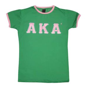เสื้อยืดแขนสั้นสีเขียวสำหรับผู้หญิง แต่งแถบสีชมพู ปักตัวอักษรด้วยผ้าเชนิลล์ ผ้าฝ้ายลำลอง แฟชั่นฤดูร้อน เนื้อผ้านุ่ม สวมใส่สบายทุกวัน - Product Image 1