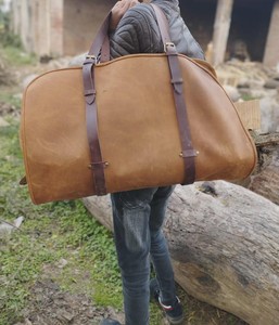 Sac de transport robuste en cuir véritable et bois pour bûches, sac fourre-tout rustique pour foyer LWC-0052 - Product Image 3