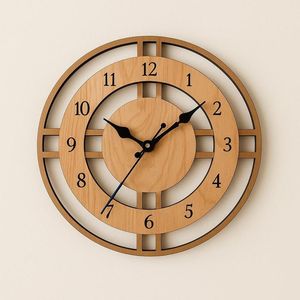 Creative Design Wooden <b>Wall</b> <b>Clock</b> Home Decor Round Natural Wood Finish <b>Silent</b> Non Ticking <b>Clock</b> for Office Bedroom Living Room - Product Image 1