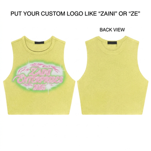 Premium 220 GSM Cotton French Terry Women Crop <b>Top</b> Light Yellow Sleeveless Custom DTF Print Embroidery Logo Streetwear - Product Image 1