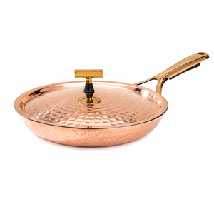 100% Pure Hammered Copper Frying <b>Pan</b> with Lid, Non Stick Copper Skillet, Handmade Chef Cookware, Induction Compatible Kitchen - Product Image 1