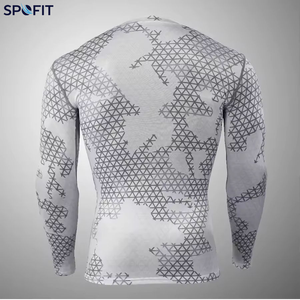 Camiseta de compresión de manga larga para hombre, nueva de fábrica 2026, con estampado geométrico gris, de secado rápido, de elastano y poliéster. - Product Image 2