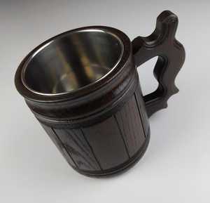 Jarra de Cerveza de Madera Hecha a Mano, Estilo Rústico de los Cárpatos, con Banda Metálica - Product Image 6