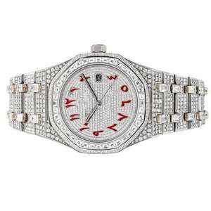 Montre de luxe mécanique en acier inoxydable plaqué argent avec diamants Moissanite et cristal saphir, cadran carré, pour hommes et femmes, 22 mm, aiguilles - Product Image 1