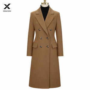 Parka longue élégante pour femme, à double boutonnage, couleur unie, col rabattu, manches longues, respirante, en laine, pour l'hiver, chic - Product Image 1