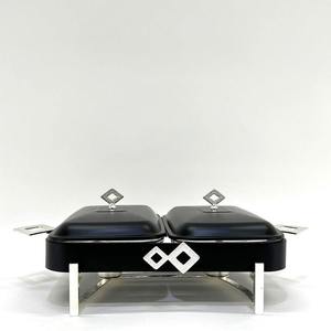 Luxury Arabic Double <b>Pan</b> Rectangular Chafing Dish Twin Compartment Diamond Motif Handle Ramadan Buffet Server Single Unit - Product Image 2
