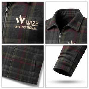 Wize International <b>Men's</b> Plaid Woolen <b>Jacket</b> Zipper Front Embroidered Logo Casual Autumn Breathable Windproof Reversible - Product Image 5
