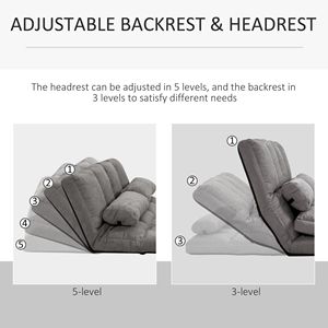 Poltrona Letto Convertibile Grigio Scuro con Schienale e Poggiatesta Regolabili, Chaise Longue Pieghevole a Un Posto per Ospiti con 2 Cuscini - Product Image 4