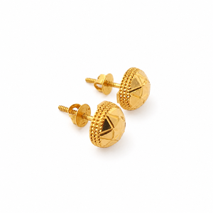 18K Yellow Gold Geometric Textured <b>Stud</b> <b>Earrings</b> for Women High Polish Daily Wear Party Wedding Gift Fine Jewelry - Product Image 4
