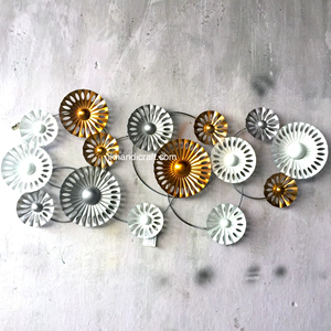 งานประติมากรรมติดผนังรูปทรงสี่เหลี่ยมผืนผ้าลายดอกไม้ขอบตัดสไตล์โบราณทำมือ ขนาด 100 ซม. วัสดุสแตนเลสสตีล คุณภาพสูง สำหรับตกแต่งบ้าน - Product Image 1