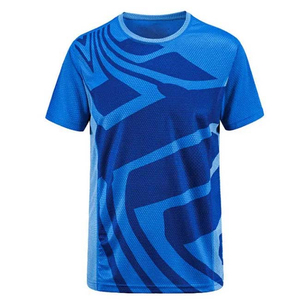 Camiseta de Manga Corta para Hombre, con Patrón Geométrico Azul, Transpirable, Tejida, Corte Regular, Cuello Redondo, Estilo Casual - Product Image 5