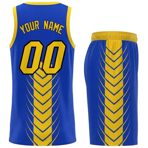 Custom Basketball Jersey <b>Set</b> Blue Yellow V-Neck Sublimation Print Men's Quick Dry Sporty Uniforms Summer - Product Image 5