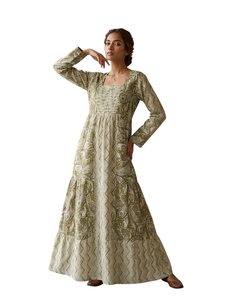 <b>Boho</b> Maxi <b>Dress</b> With Paisley Print Square Neck <b>Long</b> Sleeve Loose Fit Full Length Woven Cotton Breathable Daily Wear - Product Image 6