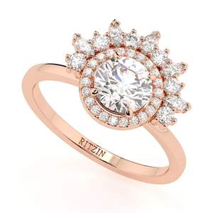 Anillo de Aniversario RITZIN de Oro Rosa de 14K con Diamante Cultivado en Laboratorio de Corte Redondo y Halo, Estilo Único para Mujer - Product Image 2