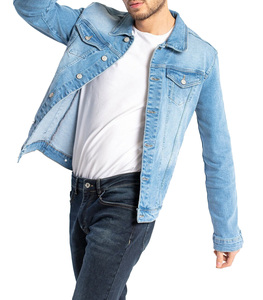 DAIZEN STAR INTERNATIONAL Men's Loose Fit Denim Jacket <b>Light</b> Blue Solid Color Button Fly Closure Casual Style Stonewashed 100% - Product Image 2