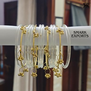 Elegant Transparent Jelly Glass <b>Bangle</b> Set Golden Kashmiri Ghungroo Minimal Fashion Jewelry for Women 16-Piece Third Party - Product Image 6