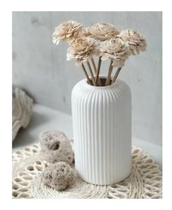 Jarrón de Cerámica Blanco Acanalado, Florero de Porcelana Mate para Decoración de Mesa, para Ramos Frescos o Secos - Product Image 1