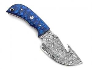 Damascus Steel Multi-Feature Utility <b>Craft</b> <b>Tool</b> Textured Blue Handle Executive Display Piece - Product Image 3
