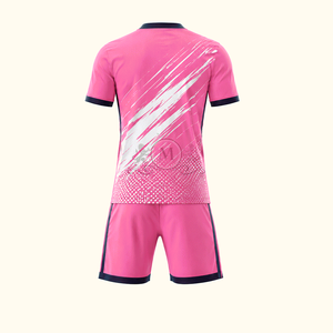 Ensemble de maillot de football rose pour homme, col en V, manches courtes, imprimé géométrique sublimé, évacuation de l'humidité, vêtements toutes saisons - Product Image 3