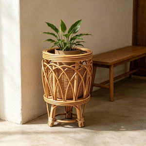 Support de plantes en rotin artisanal avec panier tressé, porte-pot de fleurs en bambou naturel pour la décoration intérieure et extérieure de la maison et du jardin - Product Image 3