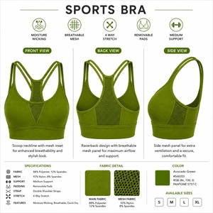 Sujetador Deportivo de Alto Impacto para Mujer, Sin Costuras, Absorbente de Humedad, Acolchado, para Gimnasio, Yoga, Fitness, Ropa Deportiva, Venta al Por Mayor - Product Image 5