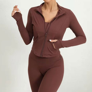 Chaqueta de yoga para mujer de alta calidad, transpirable, de tela elástica, ajustada, con cremallera completa, para entrenamiento en el gimnasio y correr. - Product Image 1