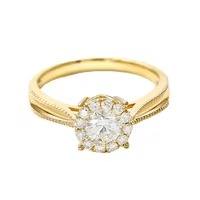 Bague en or 14 carats avec diamant de laboratoire taille brillant ronde et grappe de fleurs, bijou de fiançailles pour femme - Product Image 3