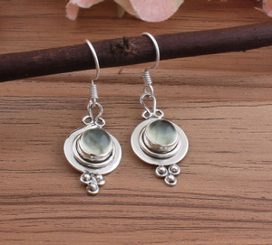 Boucles d'oreilles en préhnite naturelle, argent sterling 925, pierre précieuse verte facettée, boucles d'oreilles pendantes pour femmes, bijoux de luxe authentiques pour mariage et fête - Product Image 4