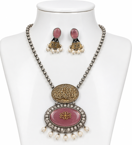 Conjunto de Joyería de Dos Tonos para Mujer, con Zirconia, Aleación de Zinc, Chapado en Oro Antiguo, Estilo Bohemio, para Compromiso, Boda, Collar y Aretes - Product Image 1
