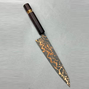 Couteau de cuisine artisanal haut de gamme en cuivre à motif damas avec manche en résine et bois, outil de cuisson professionnel pour chef, pour la maison - Product Image 5