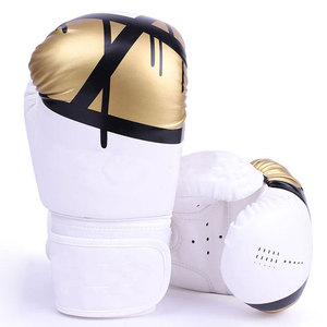 Gants de boxe en cuir noir et or blanc, lacés, respirants, équipement d'entraînement pour adultes - Product Image 2