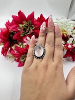 Cincin Lebar Oval Batu Kuarsa Mawar Berlapis Perak 925 Buatan Tangan Batu Permata Merah Muda Trendi Unisex Grosir