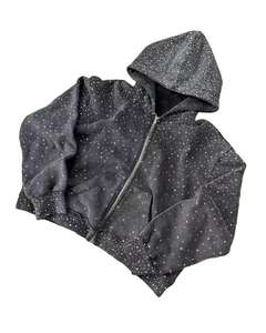 Sudadera con capucha completa para hombre con diseño de esqueleto y diamantes de imitación, 2026, negra, oversize, con gráfico de huesos plateados brillantes, estilo streetwear HD - Product Image 2