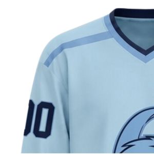 Men Light Blue Sublimated Ice Hockey Printable Polyester V Neck Jersey Long Sleeve <b>Athletic</b> Sports Uniform Match Wear Clothing - Product Image 6