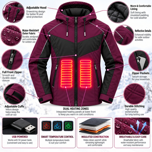 Custom USB Heated Hoodie <b>Jacket</b> Winter Outdoor Battery Powered Thermal Coat <b>Smart</b> Temperature Control Men <b>Women</b> Fleece Lining - Product Image 3