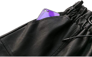 Women's High Waist Faux Leather A-Line Mini <b>Skirt</b> With Pleated Hem And Belt Detail - Product Image 5