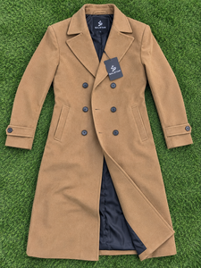 <b>Men's</b> <b>Long</b> <b>Wool</b> <b>Overcoat</b> Double Breasted Notched Lapel Slim Fit Winter Coat Brown Thick Material Classic Style - Product Image 6