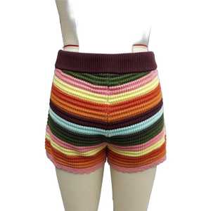 Shorts Casuales de Verano para Mujer, Coloridos, a Rayas, Tejidos, Cintura Alta Elástica, Transpirables, con Botones y Lazo, Moda 2026 - Product Image 6