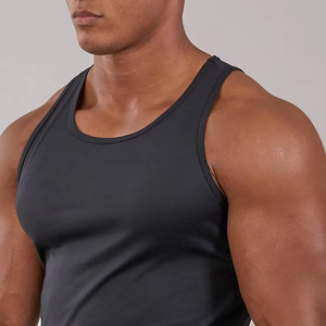Custom Front Logo Wholesale Price Men's <b>Black</b> Solid Color O-Neck <b>Tank</b> <b>Top</b> Quick Dry Eco-Friendly <b>Knitted</b> Casual Workout Gym Wear - Product Image 3