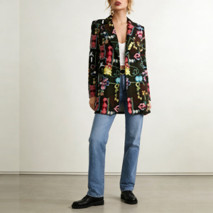 Oferta en Temu: Blazer con estampado artístico multicolor de moda para mujer, abrigo elegante y ligero, ideal para fiestas y salidas informales. - Product Image 2