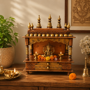 Handcrafted Wooden Home Temple <b>Mandir</b> with Drawer | Traditional Pooja Mandap Shrine for Home Decor, Prayer Room & Spiritual - Product Image 1